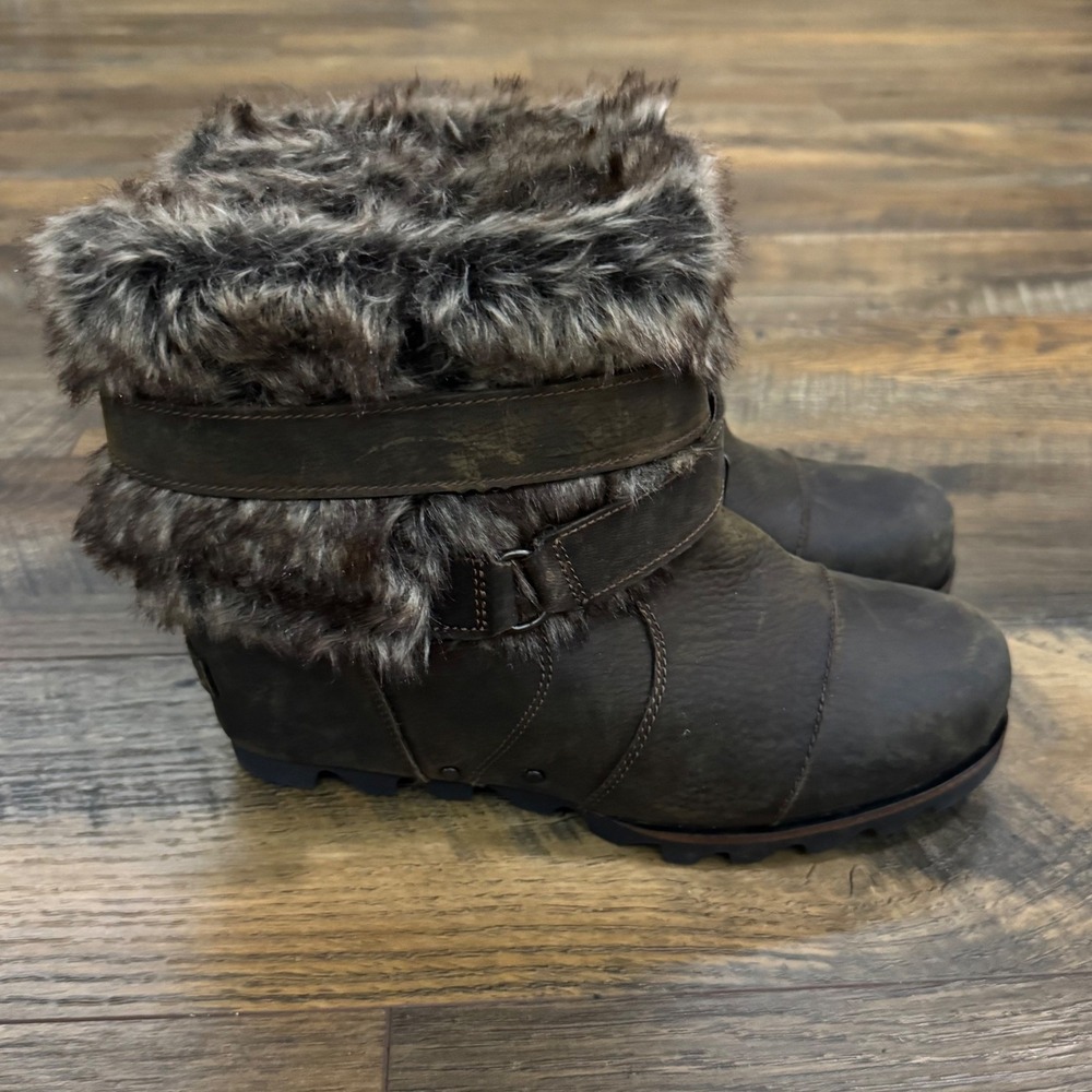Sorel Medina Faux Fur Ankle Boots Women's 9.5 Brown Leather Winter Booties NWT